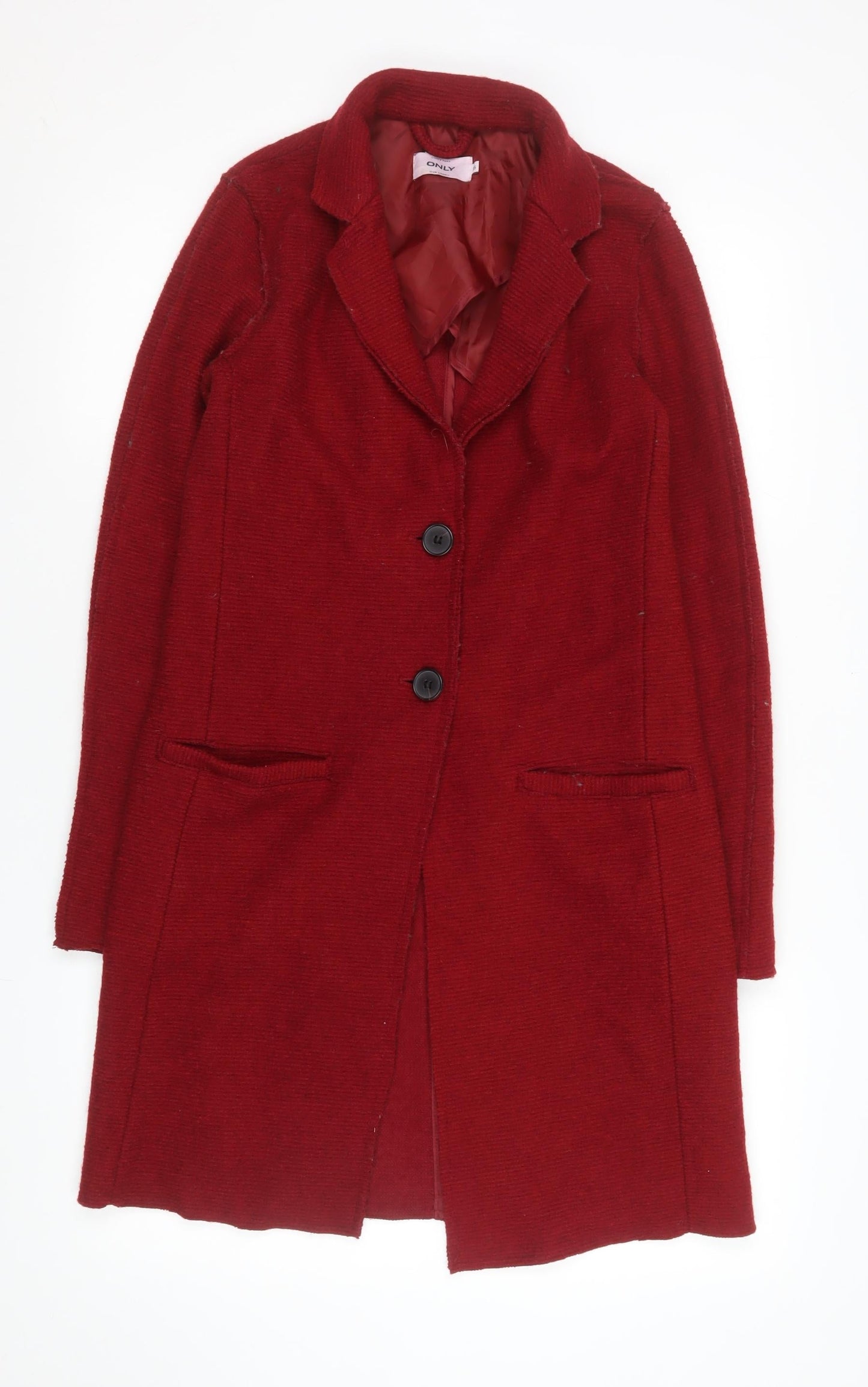 ONLY Womens Red Wool Blend Long Overcoat Size S