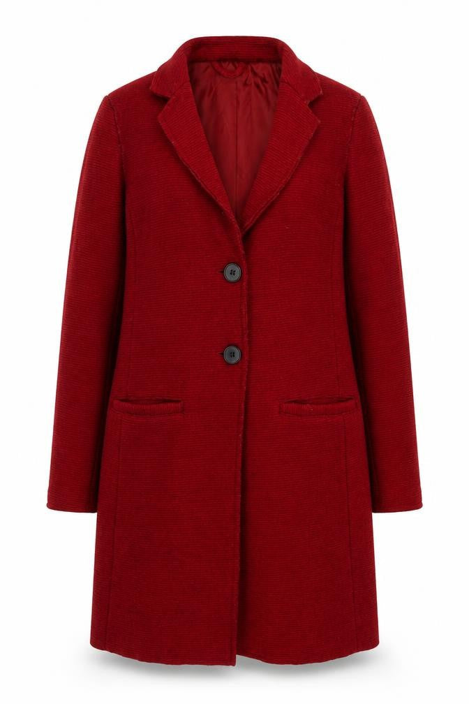 Front view of Only women’s red wool blend long overcoat, size S