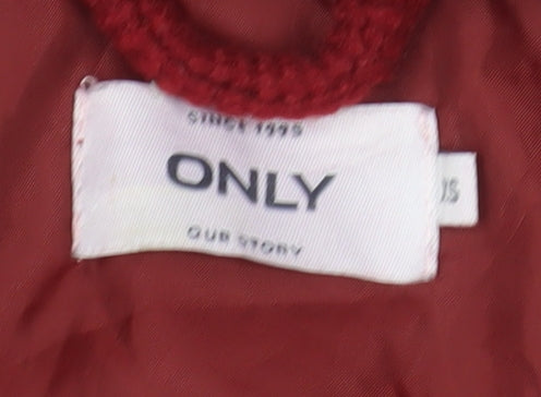 ONLY Womens Red Wool Blend Long Overcoat Size S