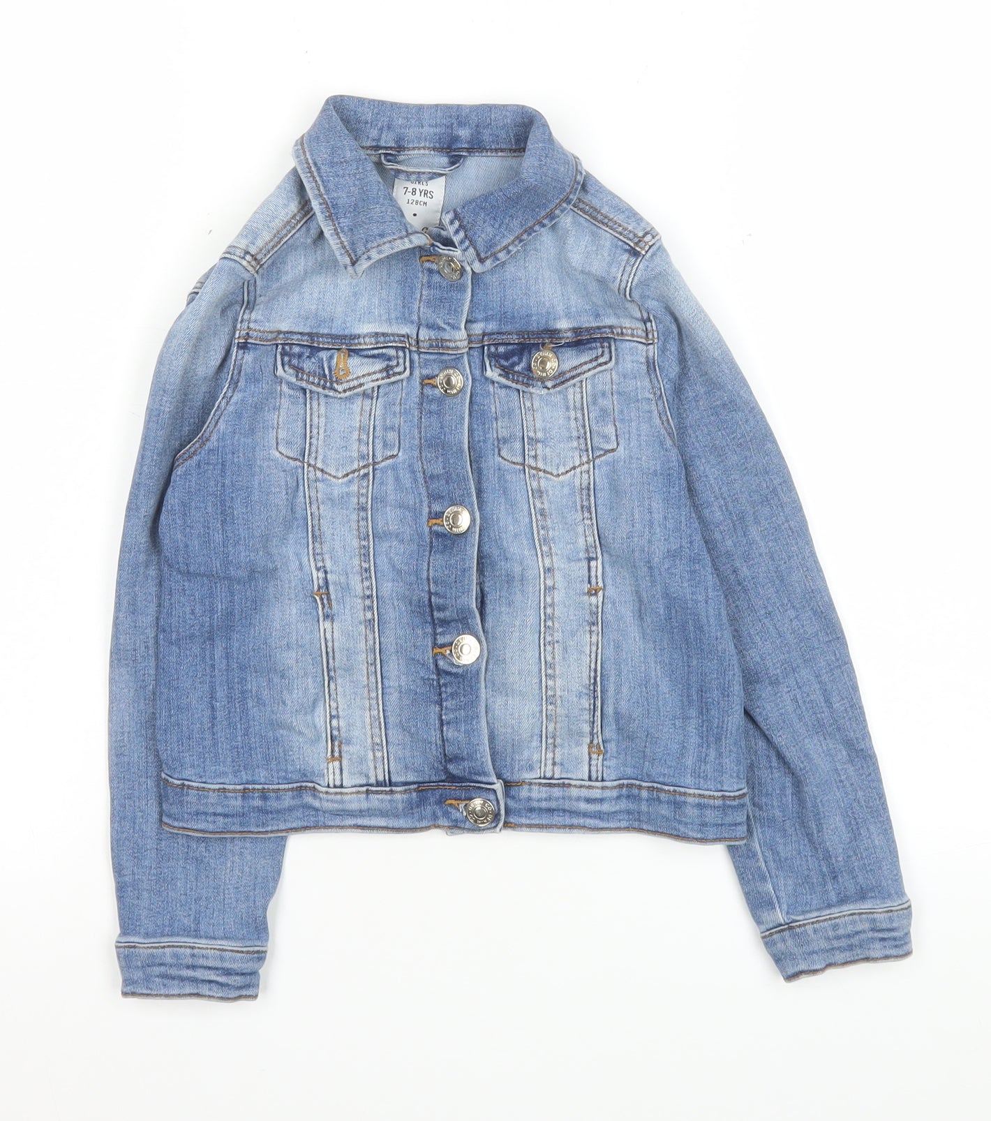 Denim Co Girls Blue Denim Basic Jacket 7-8 Years Collared Long Sleeve