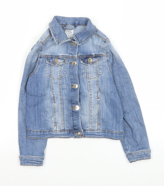 Denim Co Girls Blue Denim Basic Jacket 7-8 Years Collared Long Sleeve