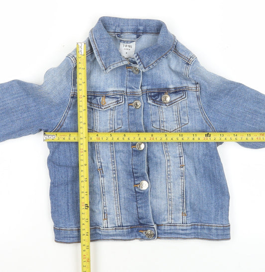 Denim Co Girls Blue Denim Basic Jacket 7-8 Years Collared Long Sleeve