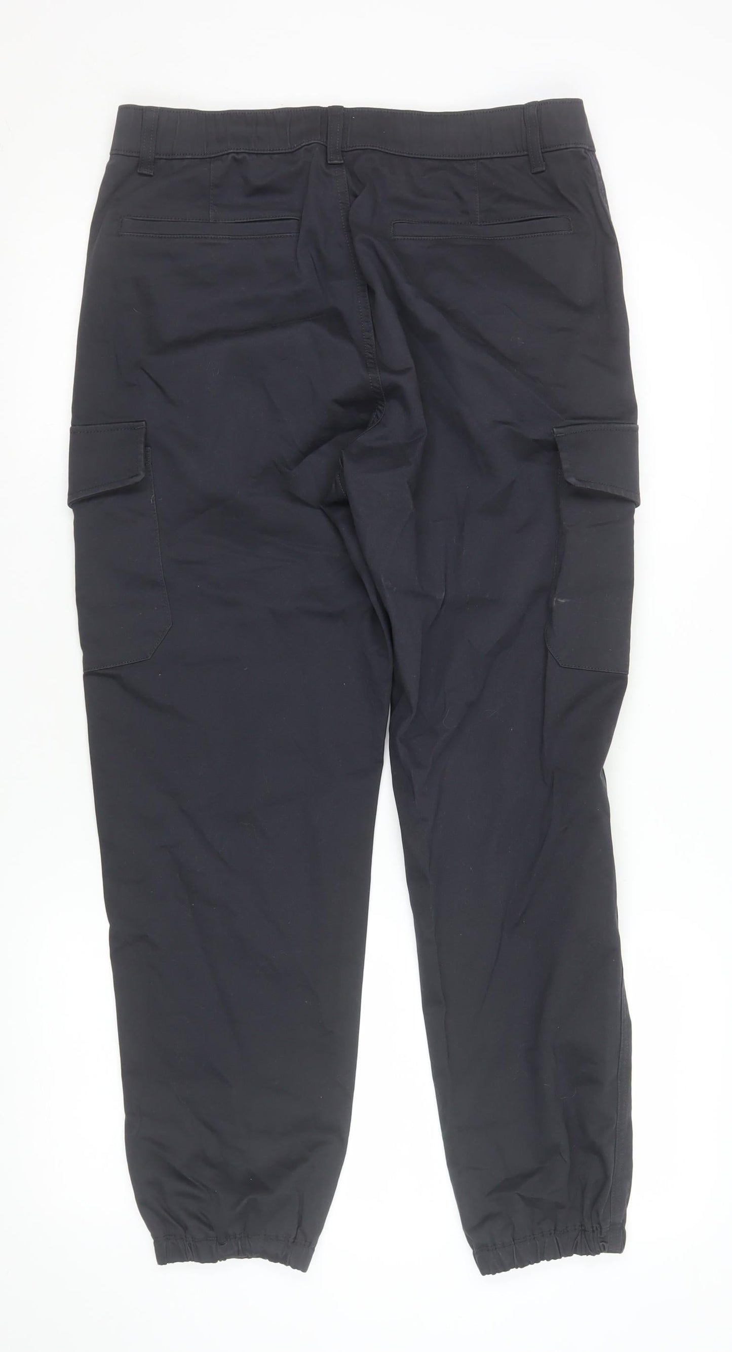 UNIQLO Men's Black Cargo Trousers M Regular Fit Stretch Waist
