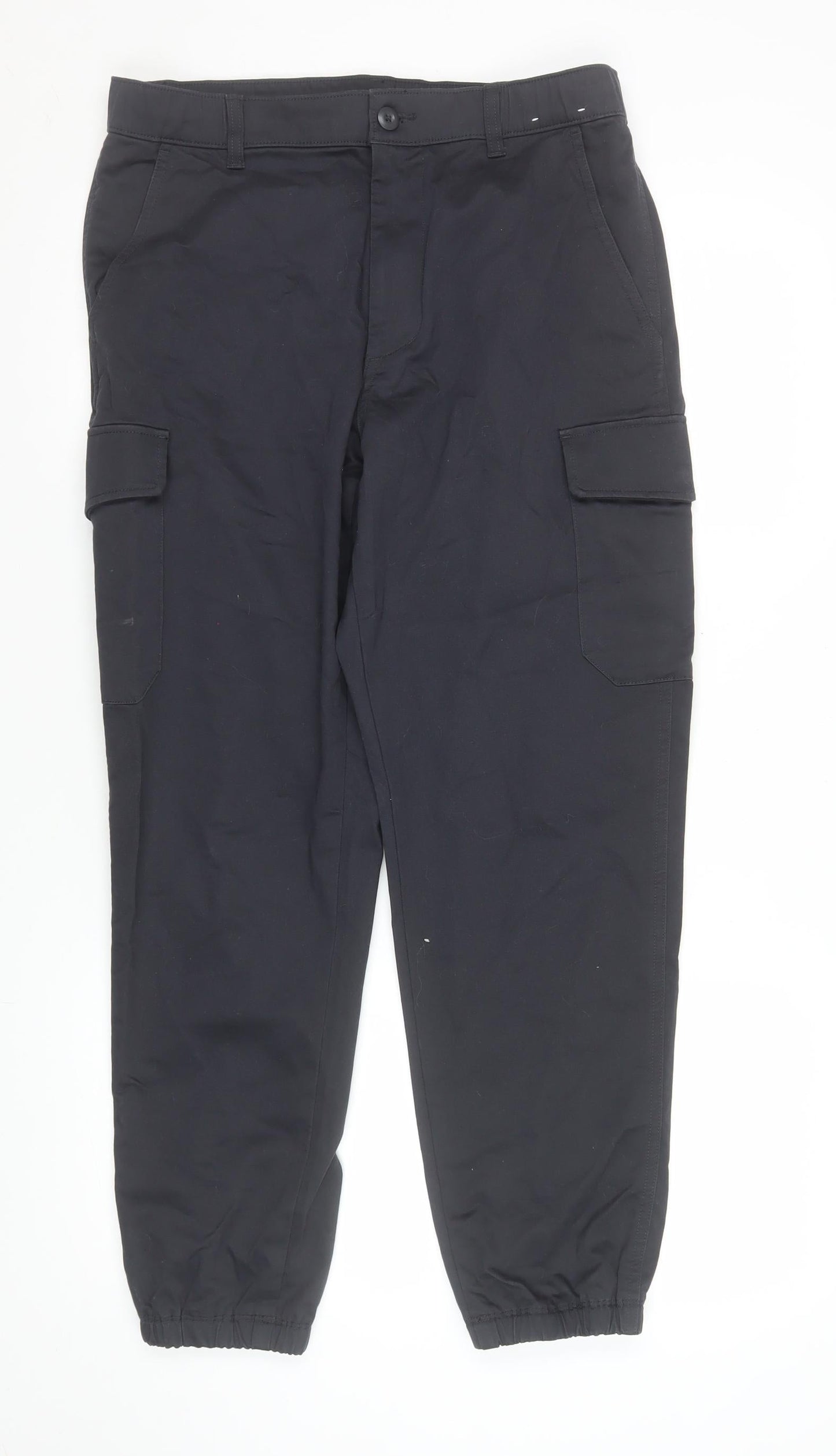 UNIQLO Men's Black Cargo Trousers M Regular Fit Stretch Waist