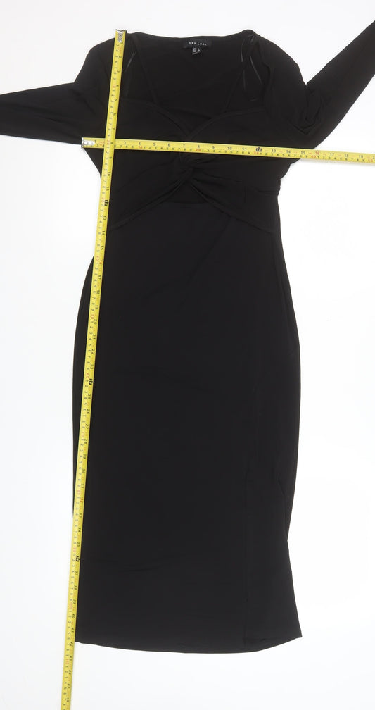 New Look Women’s Black Bodycon Midi Dress Size 12 Long Sleeve Party