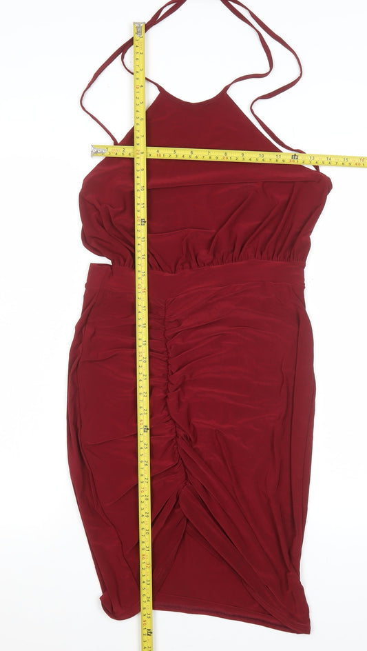 Edge Women's Red Halter Bodycon Ruched Stretch Dress Size 12