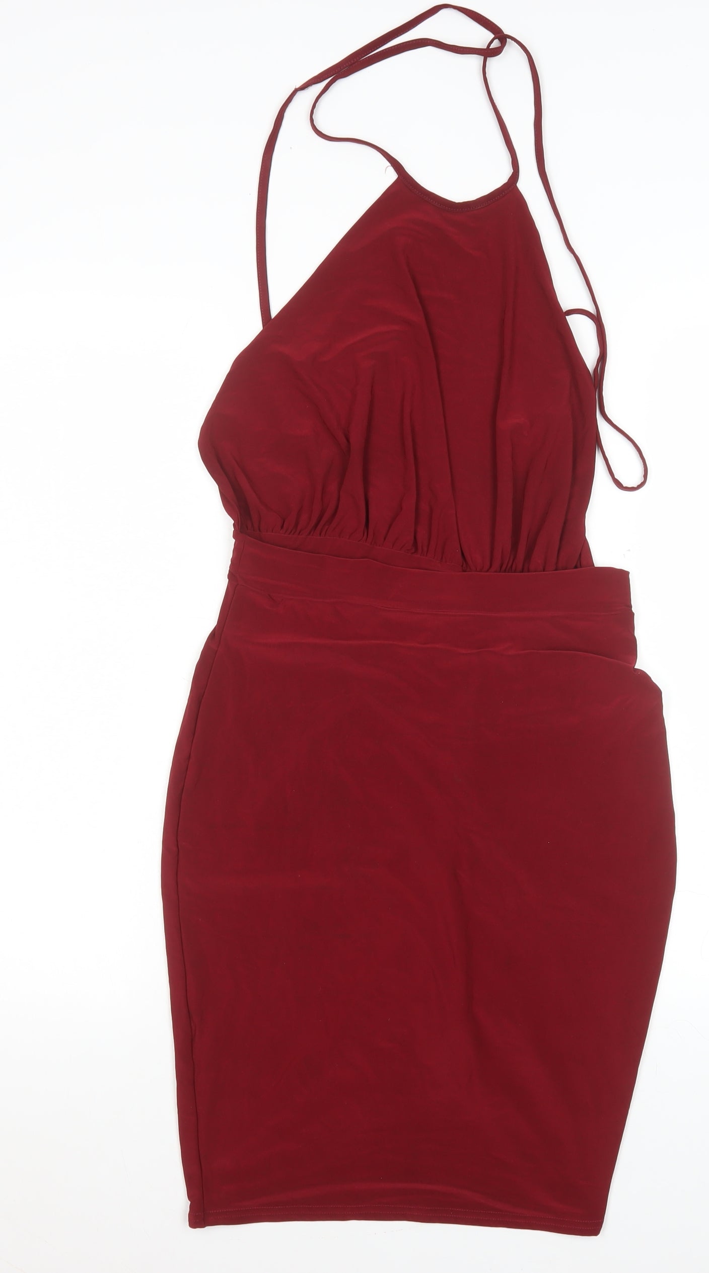 Edge Women's Red Halter Bodycon Ruched Stretch Dress Size 12