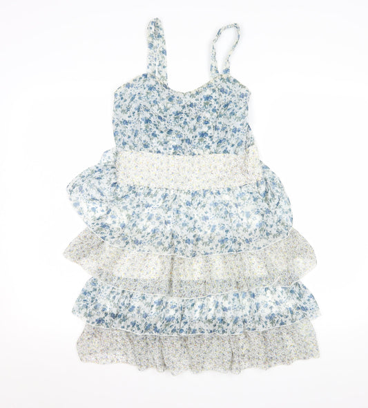 Pepper Tree Women’s Blue Floral Fit & Flare Ruffle Dress M