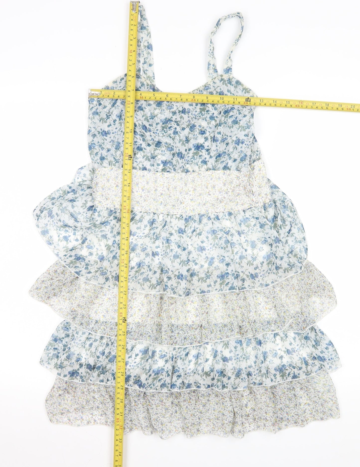 Pepper Tree Women’s Blue Floral Fit & Flare Ruffle Dress M