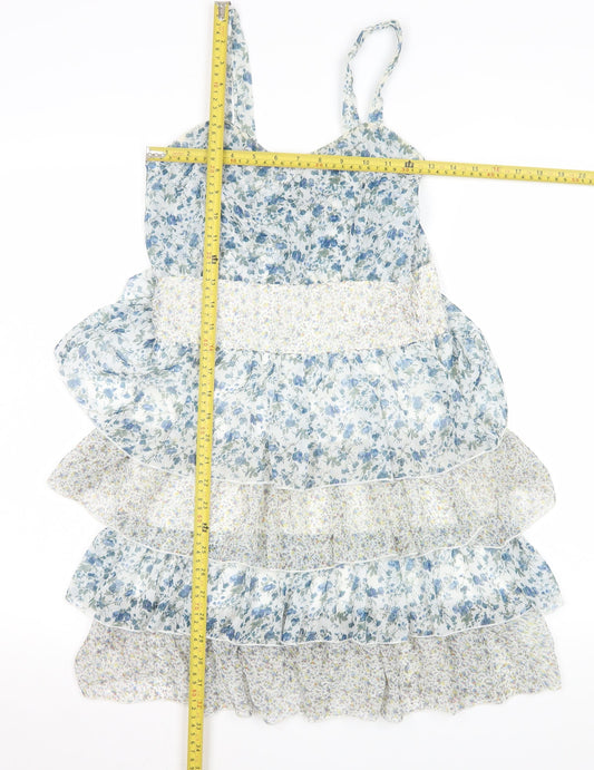 Pepper Tree Women’s Blue Floral Fit & Flare Ruffle Dress M