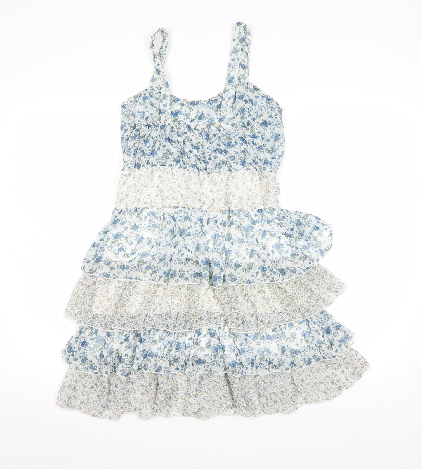 Pepper Tree Women’s Blue Floral Fit & Flare Ruffle Dress M