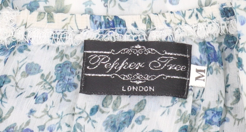 Pepper Tree Women’s Blue Floral Fit & Flare Ruffle Dress M