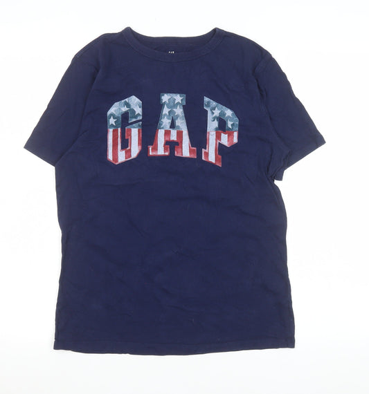 GAP Boys Blue American Flag Logo T-Shirt Size XL Short Sleeve Cotton