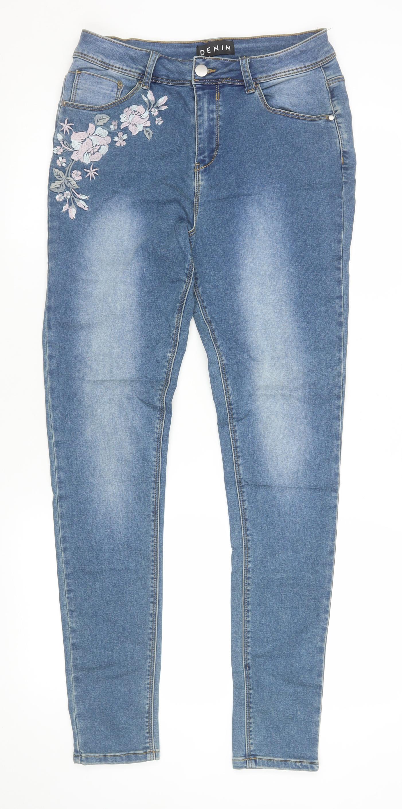 Peacocks Women’s Blue Embroidered Skinny Jeans Size 12