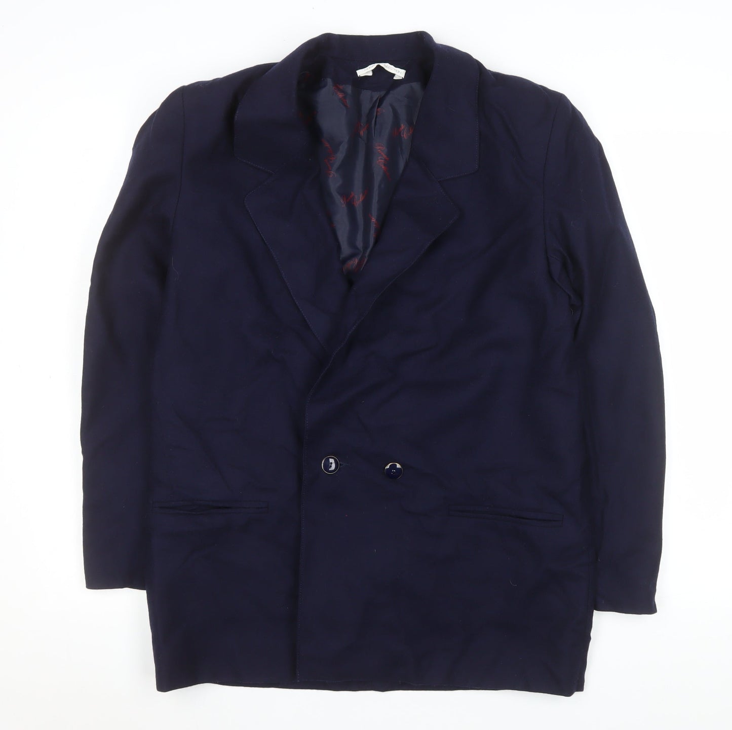 Private Collection Women's Blue Wool Double-Breasted Blazer Size 12