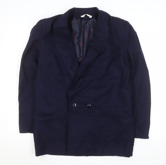 Private Collection Women's Blue Wool Double-Breasted Blazer Size 12