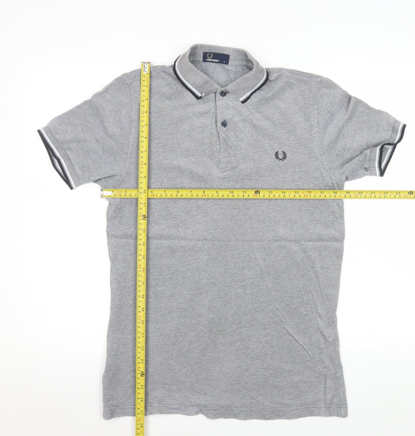Fred Perry Men's Grey Cotton Polo Shirt Size S Short Sleeve