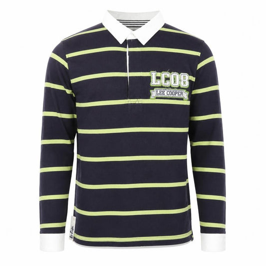 Lee Cooper Men's Blue Striped Long Sleeve Collared Polo Shirt Size S