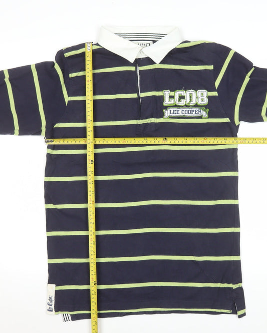 Lee Cooper Men's Blue Striped Long Sleeve Collared Polo Shirt Size S