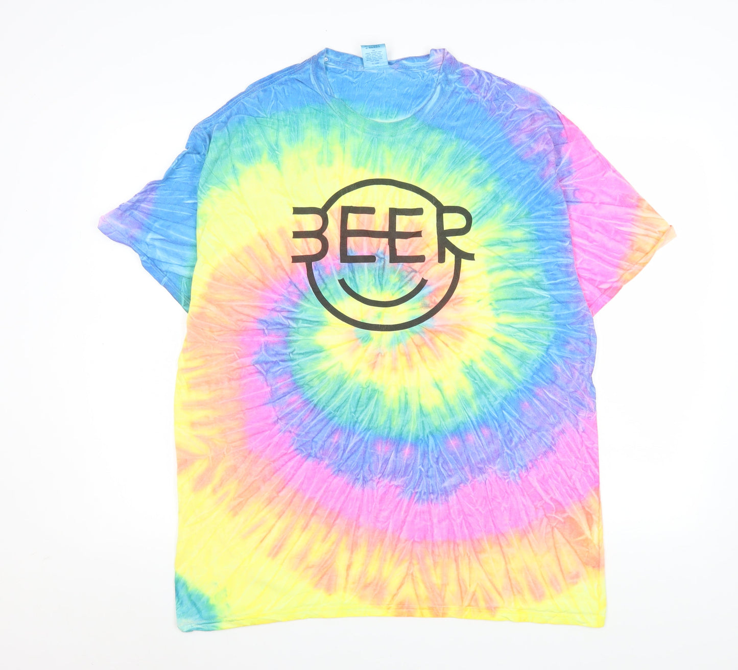 Colortone Men’s Multicoloured Tie-Dye Beer Graphic T-Shirt XL