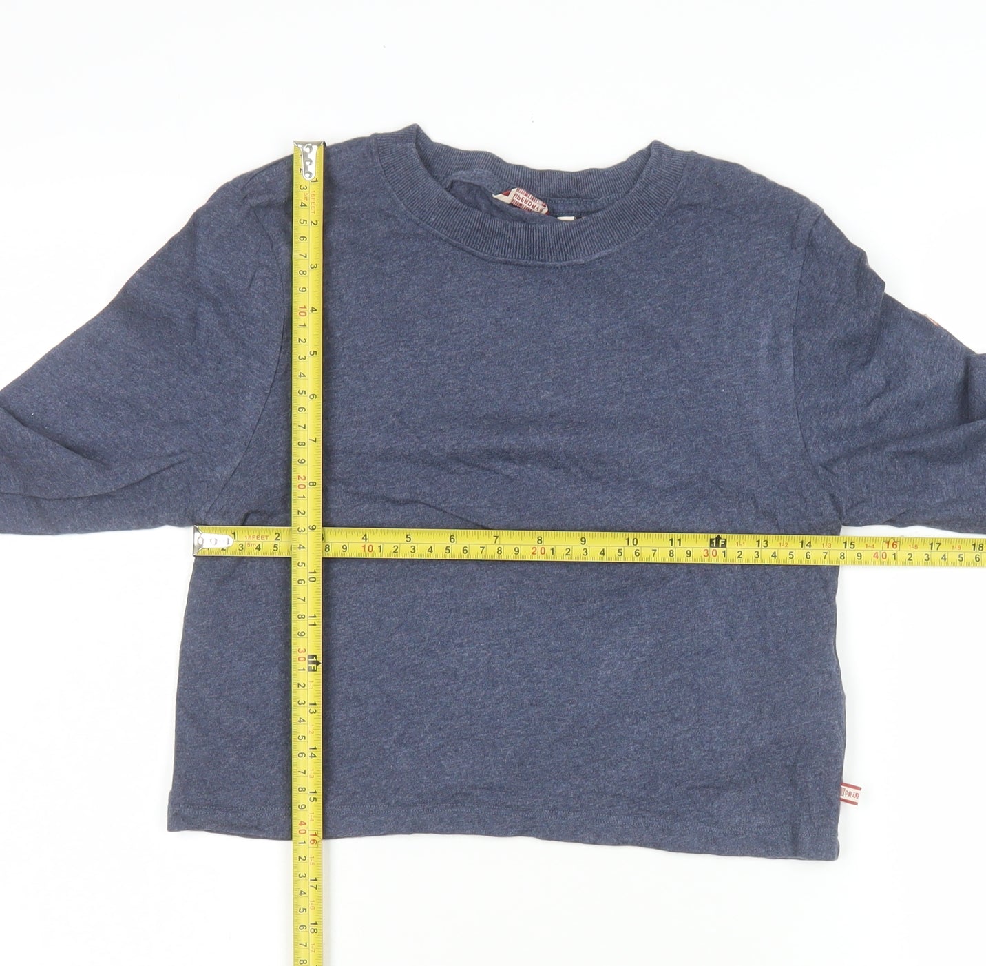 Superdry Women's Blue Cotton Cropped Long Sleeve T-Shirt UK 12