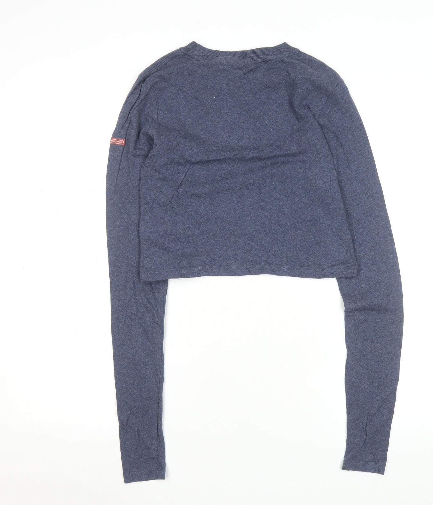 Superdry Women's Blue Cotton Cropped Long Sleeve T-Shirt UK 12