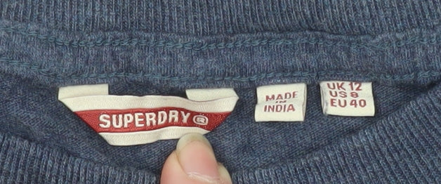 Superdry Women's Blue Cotton Cropped Long Sleeve T-Shirt UK 12