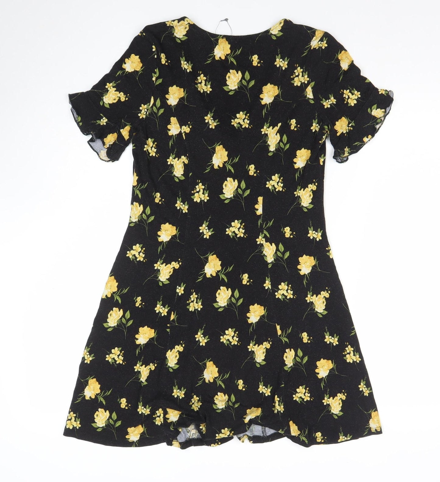 ASOS Women’s Black Floral Short Skater Dress Size 8 V-Neck Jersey