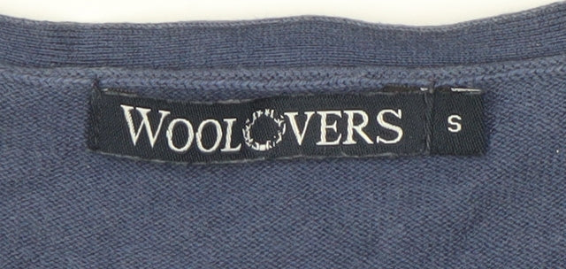 WoolOvers Women Blue Cotton Silk V-Neck Short Sleeve Cardigan S