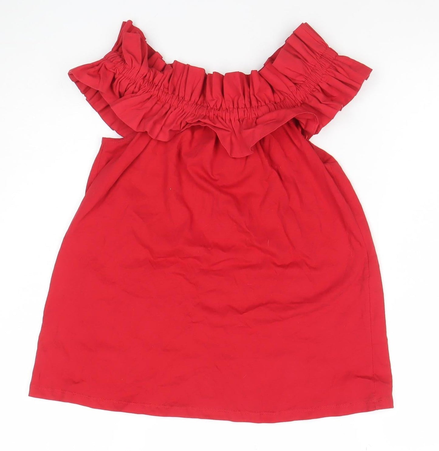 Pull & Bear Women’s Red Off Shoulder Ruffle Cotton Blouse Size S