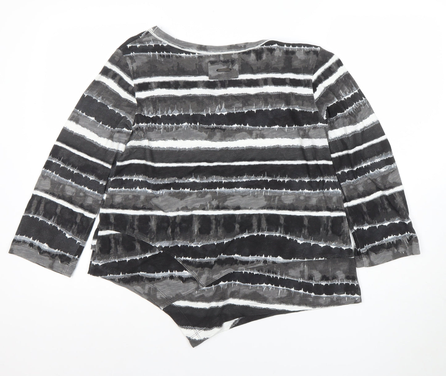 FOIL Women’s Grey Striped Asymmetric Hem 3/4 Sleeve Jersey Top Size S