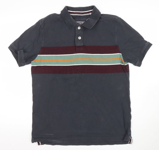 FatFace Men's Blue Striped Organic Cotton Polo Shirt Size L