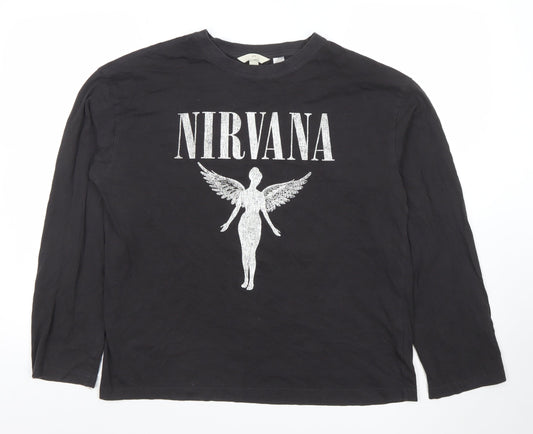 H&M Men's Black Nirvana Long Sleeve Band T-Shirt Size S
