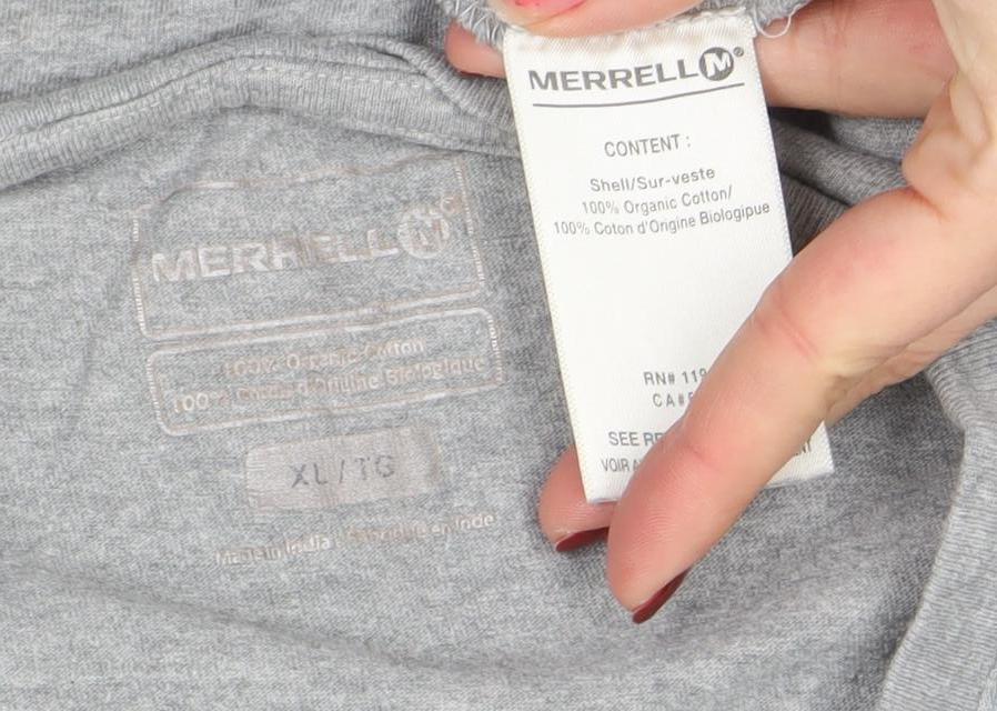 Merrell Men Grey XL Crew Neck T-Shirt Organic Cotton Casual Top