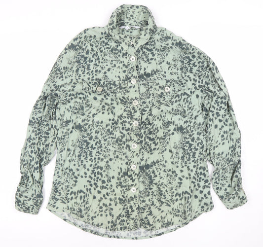 Next Women's Green Animal Print Button-Up Long Sleeve Shirt Size 6