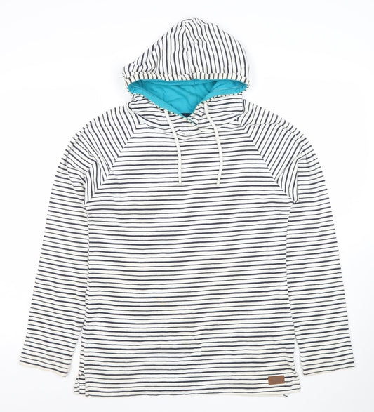 Trespass Women’s White Striped Pullover Hoodie UK 12 Cotton Blend