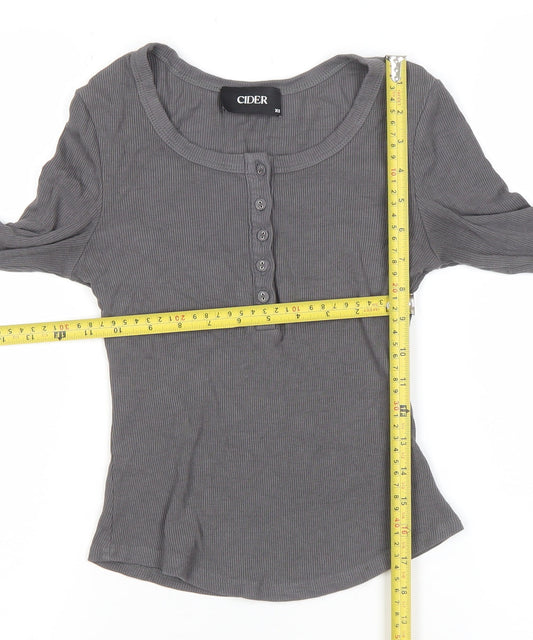 Cider Womens Grey Long Sleeve Slim Fit Button T-Shirt XS