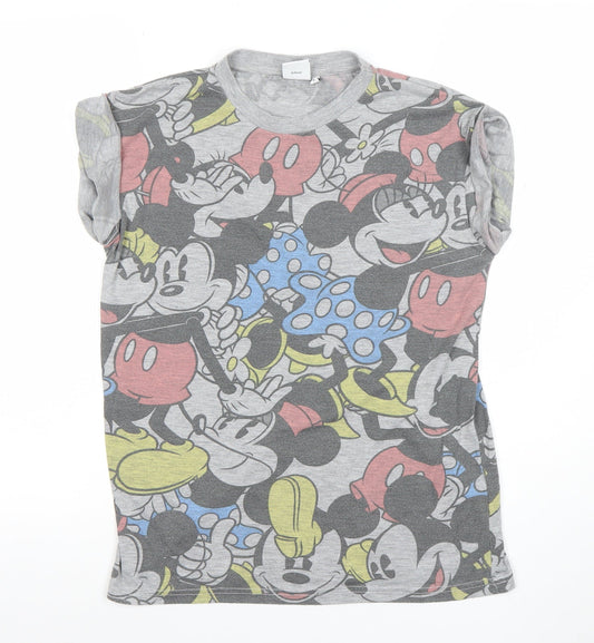 Disney Women’s Grey Mickey & Minnie Mouse Graphic T-Shirt Size S