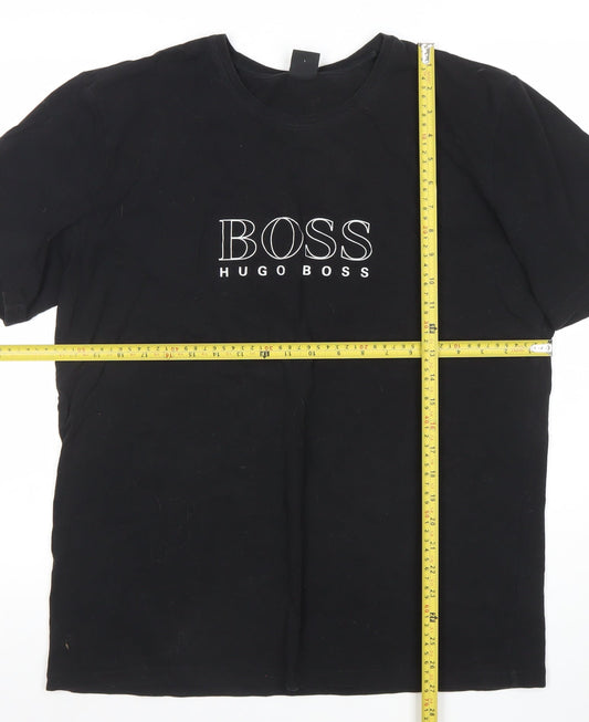 Hugo Boss Men's Black Logo Crew Neck T-Shirt Size L Cotton Jersey