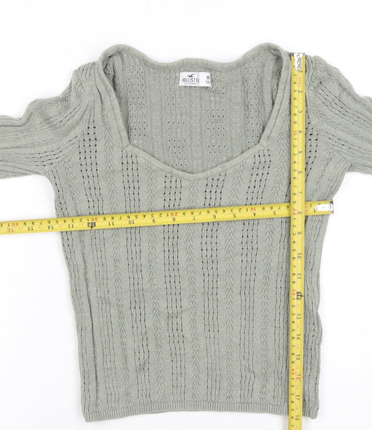 Hollister Womens Grey Cable Knit V-Neck Jumper Size M