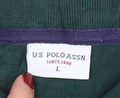 U.S. Polo Assn. Men's Green Cotton Polo Shirt Size L Short Sleeve