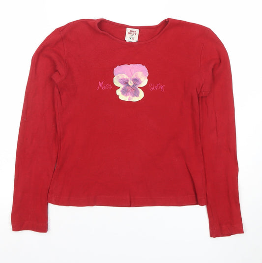Miss Sixty Women's Red Long Sleeve Cotton Flower Print T-Shirt Small
