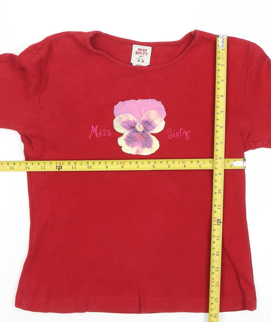 Miss Sixty Women's Red Long Sleeve Cotton Flower Print T-Shirt Small