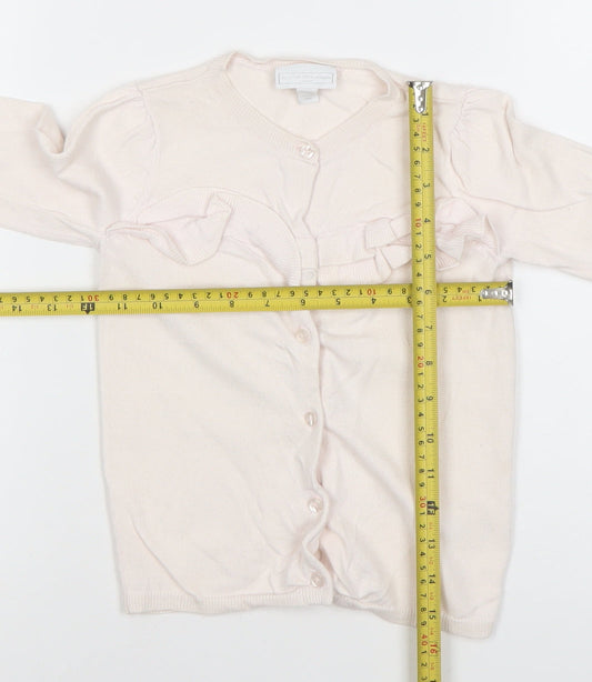The Little White Company Girls Pink Cardigan 3-4 Years Merino Wool Cotton Bow Detail