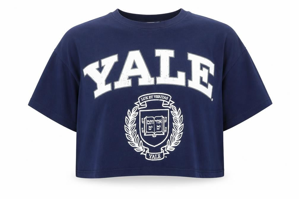 Yale University Women's Blue Cropped T-Shirt XL Relaxed Fit