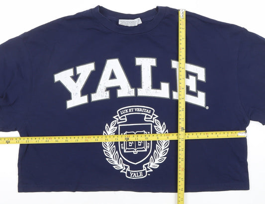 Yale University Women's Blue Cropped T-Shirt XL Relaxed Fit
