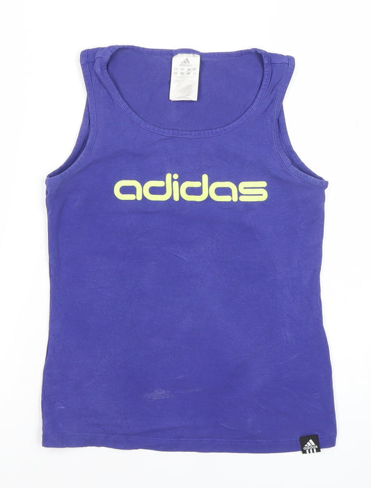 Adidas Womens Blue Cotton Stretch Tank Top XS Sports Vest