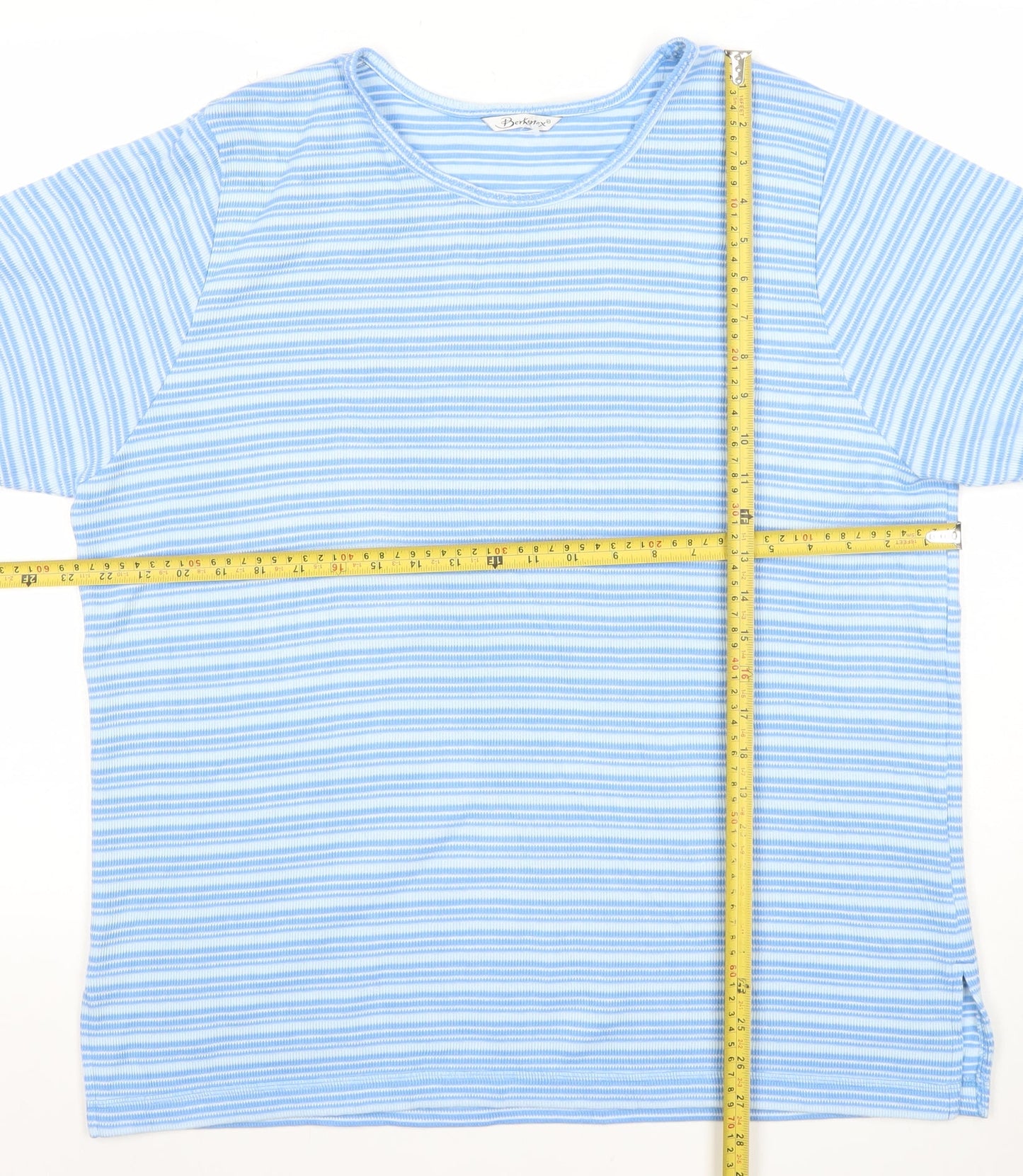 Berkertex Women Blue Striped Short Sleeve Jersey T-Shirt Size 16