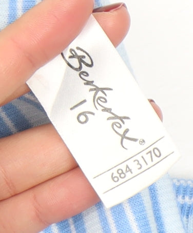 Berkertex Women Blue Striped Short Sleeve Jersey T-Shirt Size 16