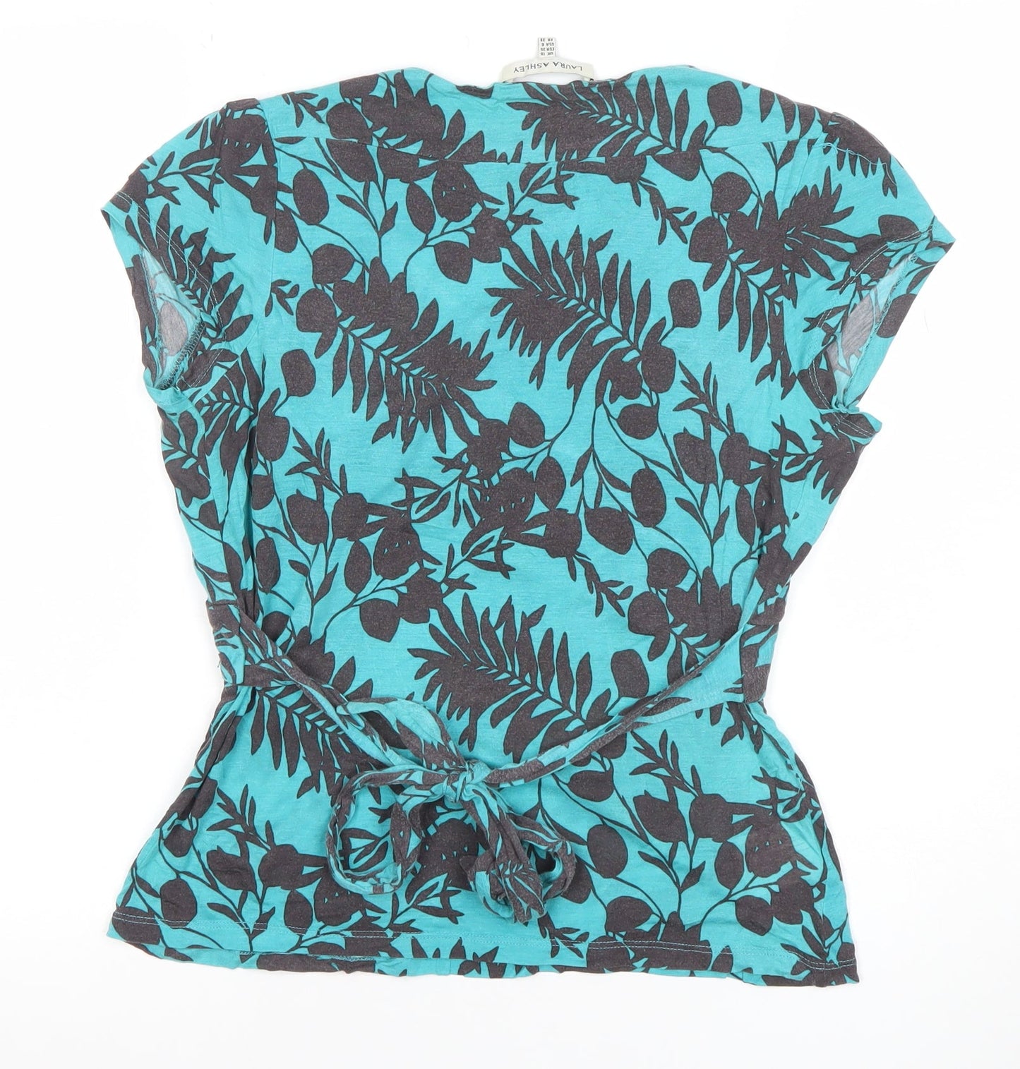 Laura Ashley Womens Blue Floral Wrap Blouse UK 10 Short Sleeve